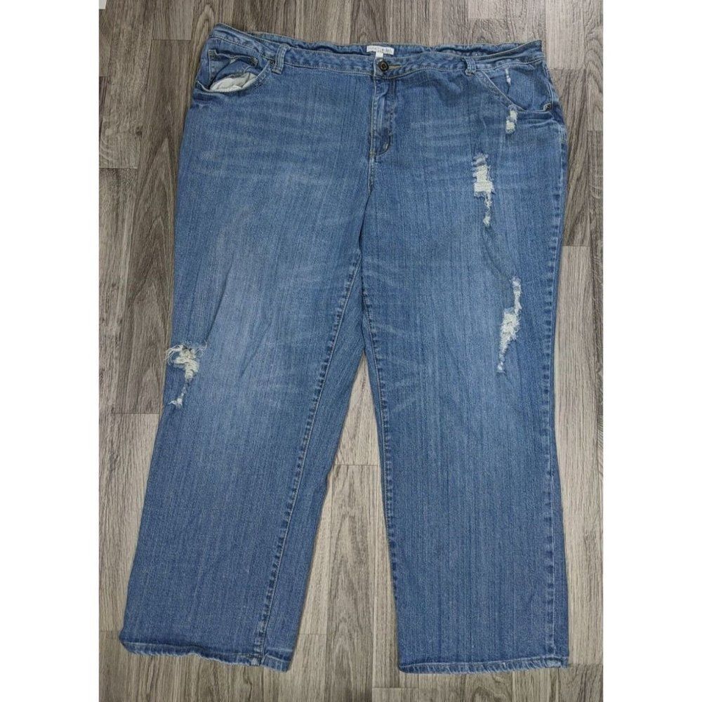 Fashion Bug Womens Plus Size 26W Pockets Distressed Whiskered Straight Leg Jeans